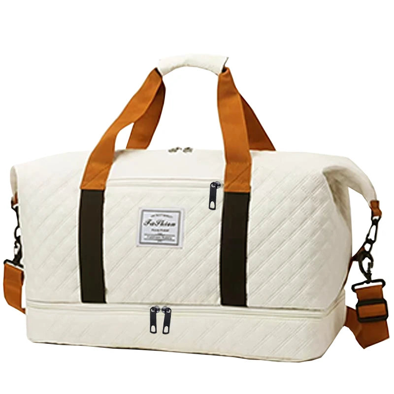 Convenient Shoe Pocket Motorbike Travel Bag Quilted Fabric Vue BJ726 --white