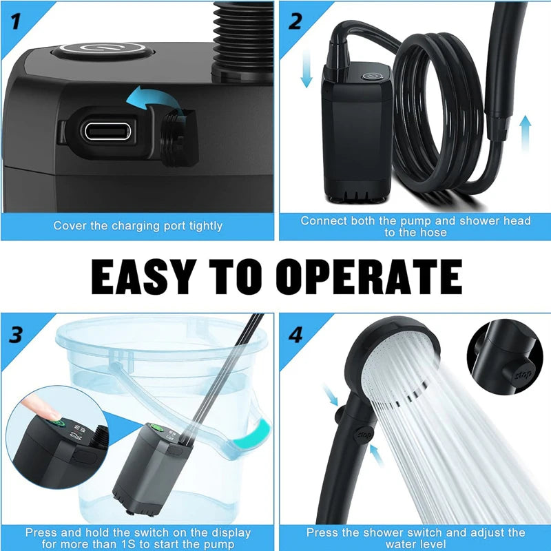 Portable Camping Shower Equipment 6000mAh Rechargeable LED Display Screen Outdoor Simple Electric Mobile Shower Set Vue
