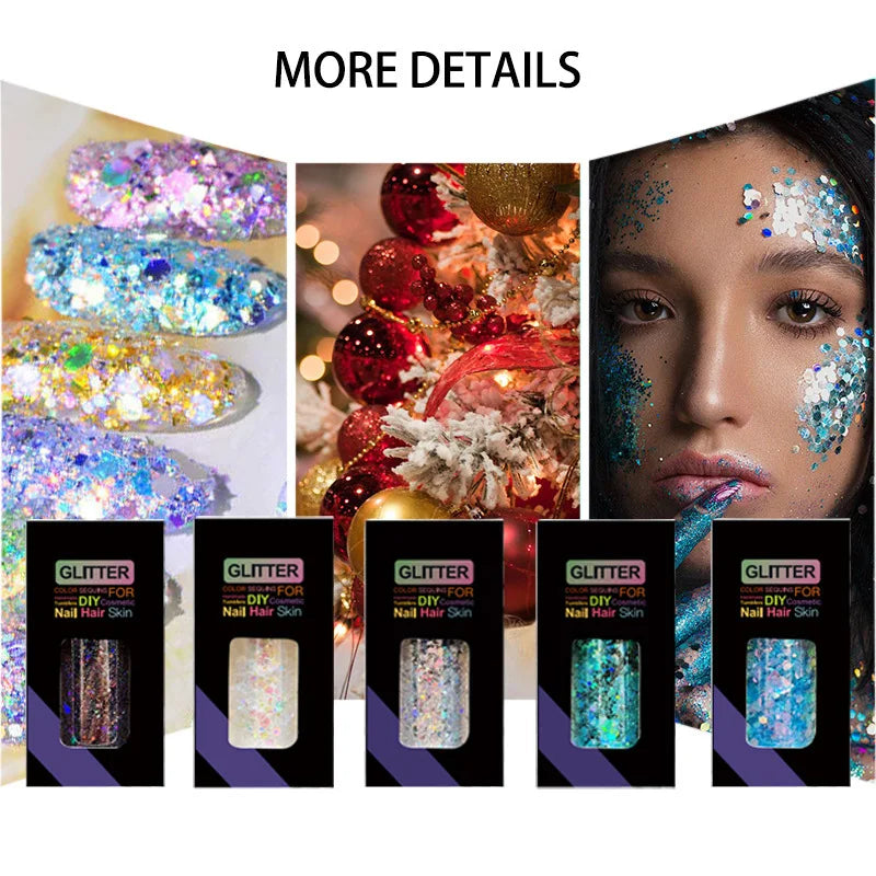 Holographic Chunky Glitter Sequins 50g Mixed Size Laser Sparkle Flakes For DIY Nail Hair Skin Music Festival Vue
