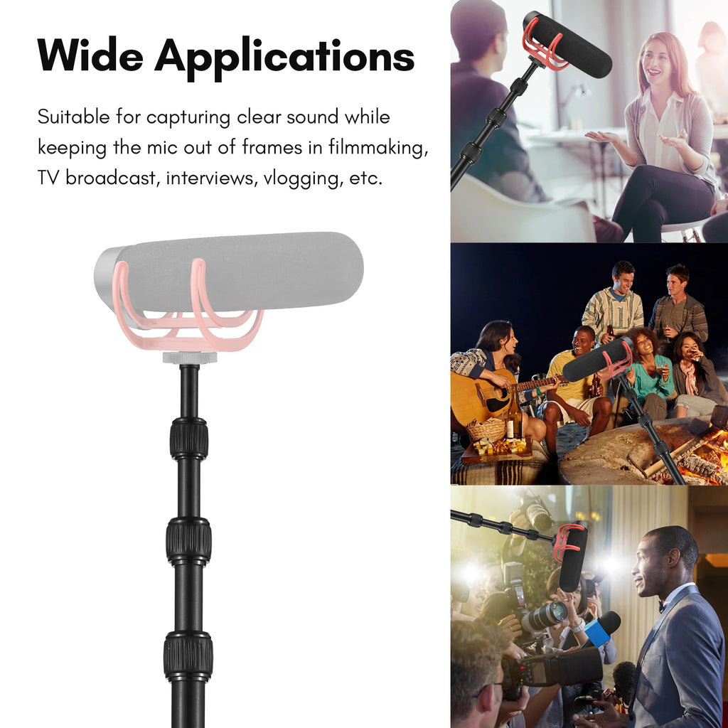Andoer Handheld Microphone Boom Arm 4-Section Extendable Mic Arm Aluminum Alloy Boom Pole for Microphones Thread with Foam Grip Vue