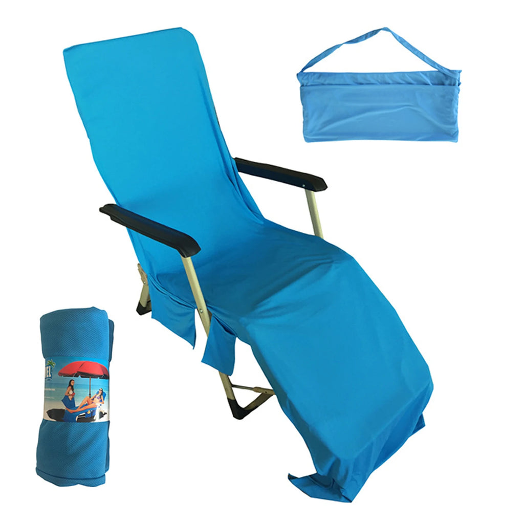 Microfiber Beach Towel Beach Chair Cover Adults Quick-drying Beach Towel Absorbent Beach Chair Cover Outdoor Towel with Pockets Vue blue CN