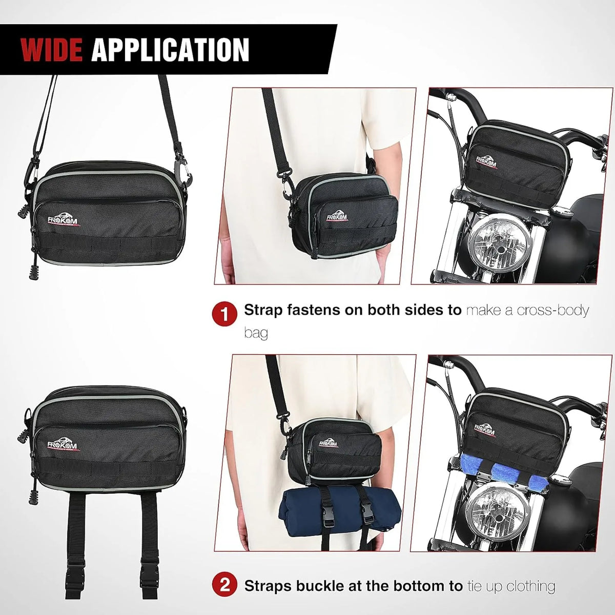 Nilight Motorcycle Handlebar Bag, Universal Front Fork Tool Bag, Waterproof PU Leather Sissy Bar Storage Bag for Harley Cruiser Softail Dyna Sportster, Black Vue