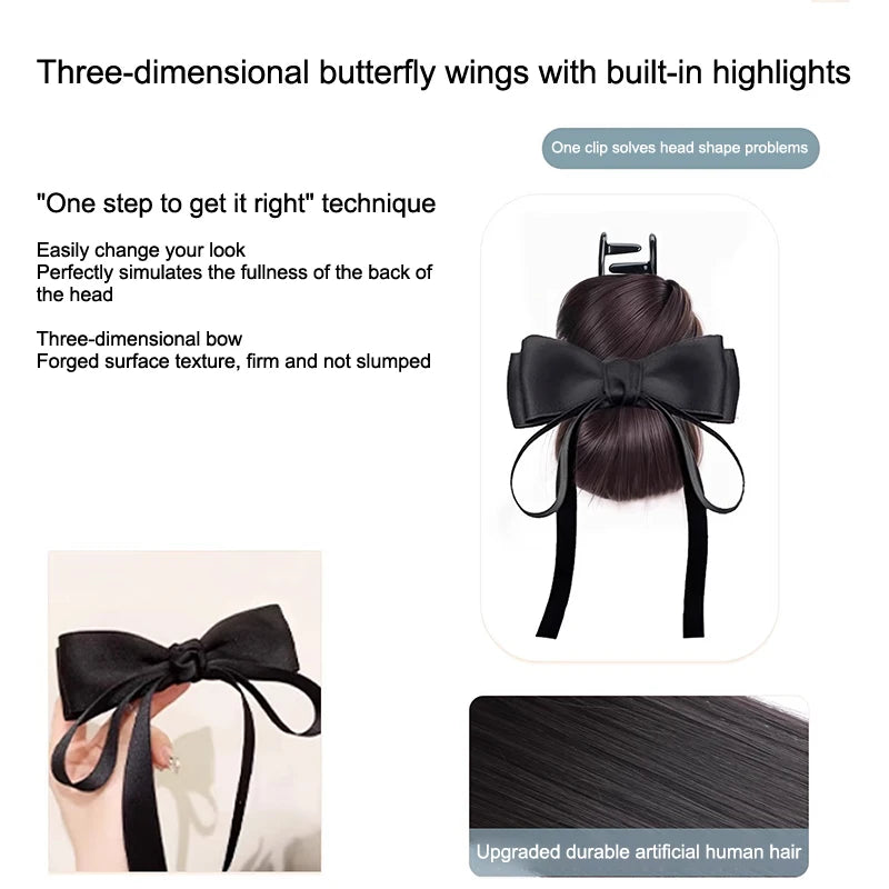 Low Bun Wig Hair Clip-In Messy Bun Hairpiece Straight Hair Extension For Effortless Updo Synthetic Claw Messy Hair Bun For Women Vue