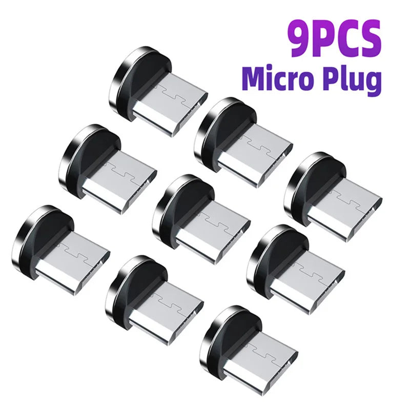 9pcs Converter Charging Cable Adapter For Mobile Phone 360 Degree Rotation Magnetic Tips Replacement Parts Easy Operate Durable Vue 9Pcs Micro USB