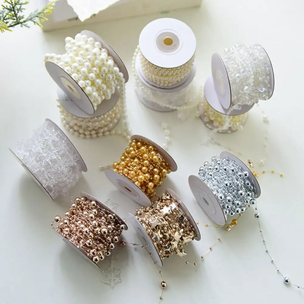 Artificial Christmas Tree Bead String 5/10 Meter Imitation Pearl Christmas Decoration Fishing Line DIY Christmas Beads Chain Vue