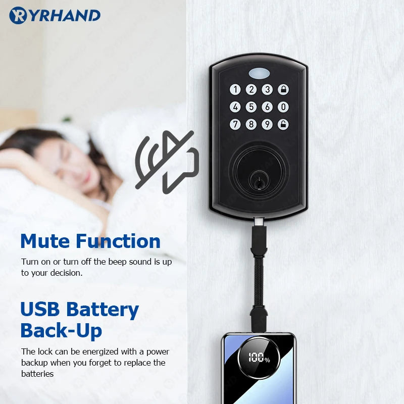 YRHAND Security Fechadura Eletronica Waterproof NFC card Biometric Deadbolt Keyless Auto Lock Without Handle Tuya Smart Lock Vue