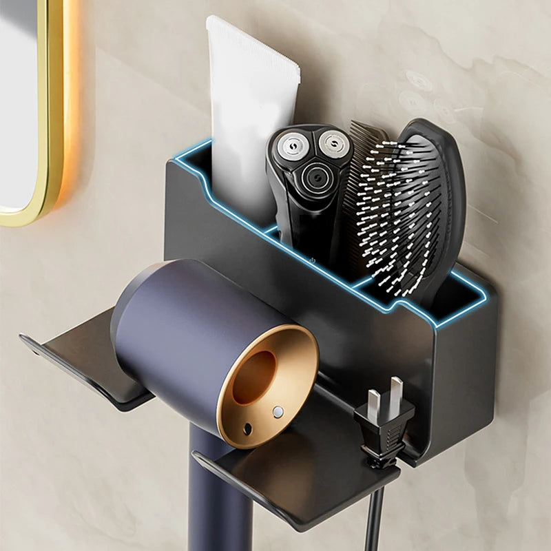 Hair Dryer Holder Wall Mounted Wall Dryer Cradle White Black GreyHairdryer Blow Dryer Organizer For Bathroom Bathroom Shelves Vue