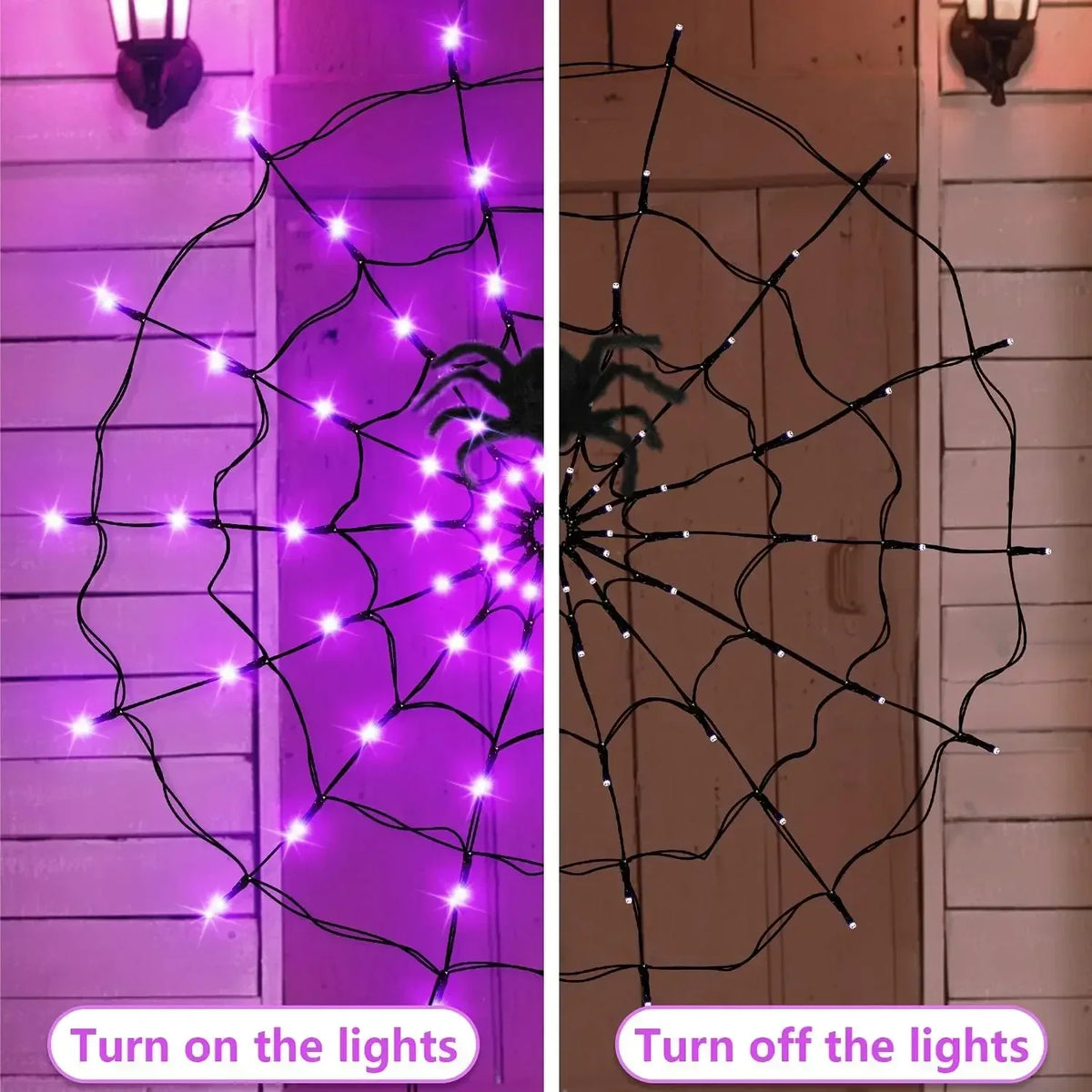 1-4PCS Halloween Decorations Spider Web Fairy Lights Orange Purple Halloween Decor for Garden Window Ghost Festival Outdoor Use Vue