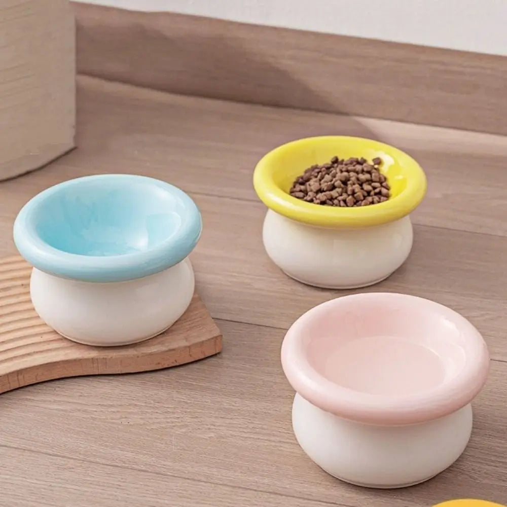 Ceramic Pet High Foot Bowl Large Capacity Neck Protection Cat Elevated Bowl Flat Mouth Non-slip Pet Food Bowl for Feeding Vue