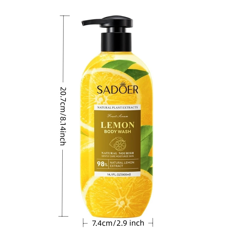 Lemon Shower Gel 400ml, Hypoallergenic, Alcohol-Free, Moisturizing, Nourishing for Skin Care, Refreshing and Oil-Controlling, Suitable for Use All Year Round, Easily Controls Oil and Cleanses Dirt through Rubbing, and Lasts f Vue