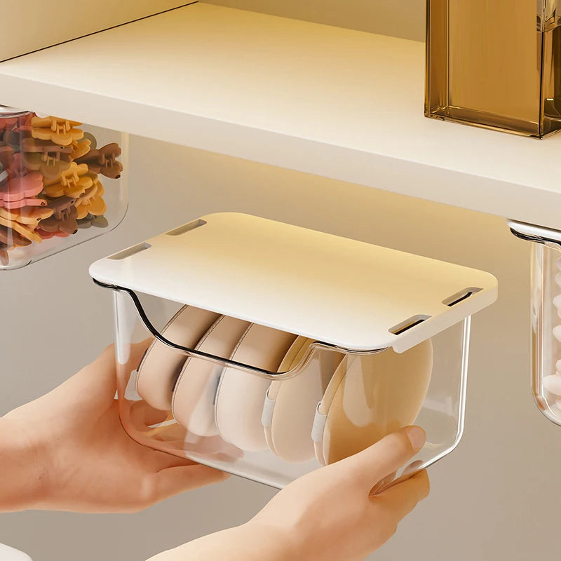 1PCS Drawer Style Storage Box Under The Mirror Cabinet Transparent Bathroom Cotton Stick Makeup Cotton Bathroom Pull-Out Storage Vue