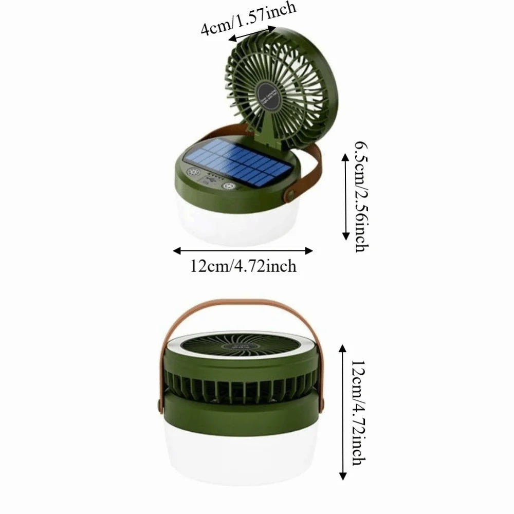 Camping Folding Fan Light Multi Functional USB Rechargeable/Solar Cooling Fan with Light Compact Adjustable Tent Hanging Lantern Vue