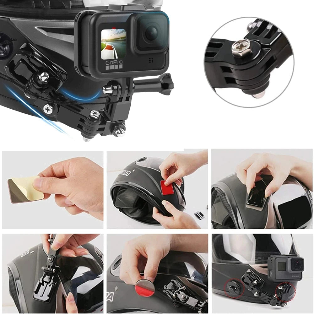 Motorcycle Helmet Mount For Gopro Hero 10 9 8 7 6 5 4 3 Yi osmo Action Sports Camera Mount Full Face Holder Accessories Strap Vue