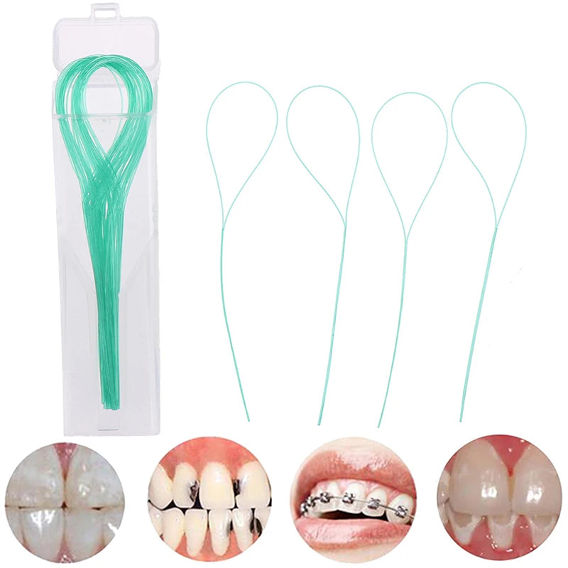 70Pcs/Box Dental Floss Threader Dental Traction Line 0.5mm Crown Brace Bridge Implant Hoop Threading Braces Traction Tool Vue