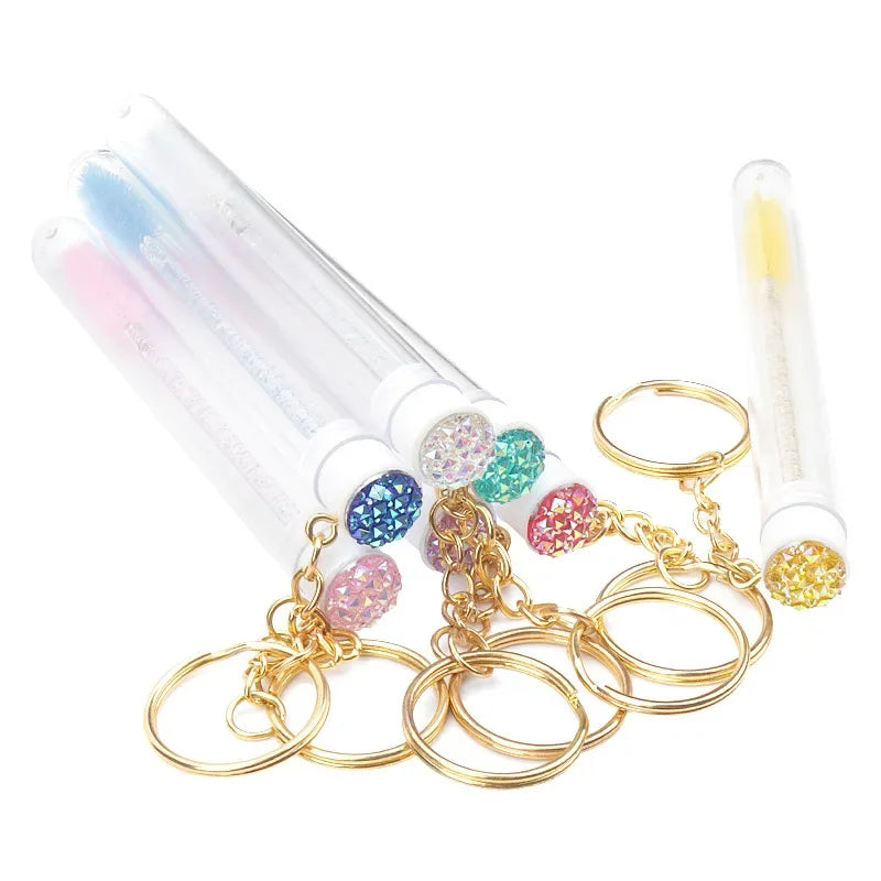 10 Pcs Eyelash Brush With Women Lash Extension Micro Comb Container Makeup Gold Keychain Glitter Wand For MascaraTools Tube Vue