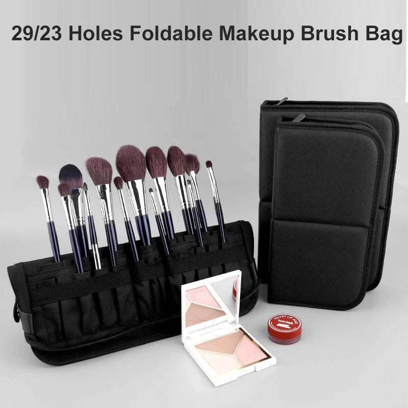 Foldable Makeup Brush Bag Zipper Cosmetic Makeup Tools Storage Bag Toiletry Brush Pouch 29/23 Holes Makeup Brush Tools Organizer Vue