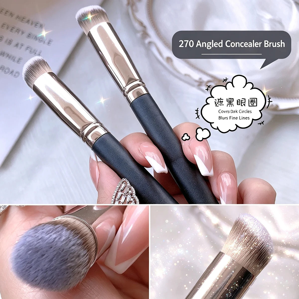 Mini Concealer Makeup Brush, Round Dome Head, Soft Dense Bristles, Ideal for Spot Concealing, Blending Under Eye Foundation Vue 270