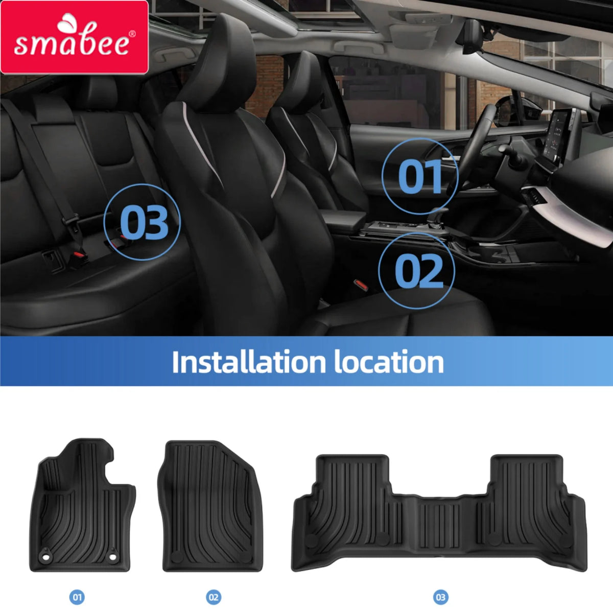 Smabee for Toyota Prius 5th Gen XW60 60 Series 2023-2026 (not fit Prime) Car Floor Mats Trunk Pad TPE 3D Foot Mat Accessories Vue