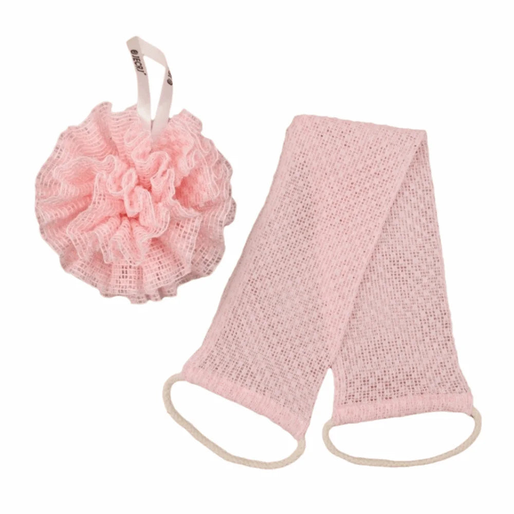 Soft Exfoliating Back Scrubber Household Dead Skin Remover Bath Towel with Bath Flower Reusable Double Loop Back Shower Strap Vue Pink