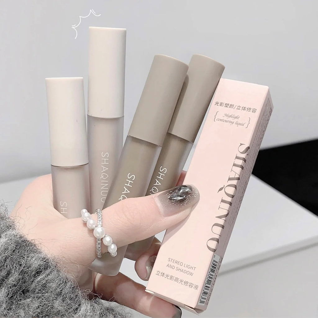 3D Contouring Stick Long Lasting Waterproof Matte Bronzer Nose Shadow Contour Pen with Brush Facial Contour Stick Makeup Vue