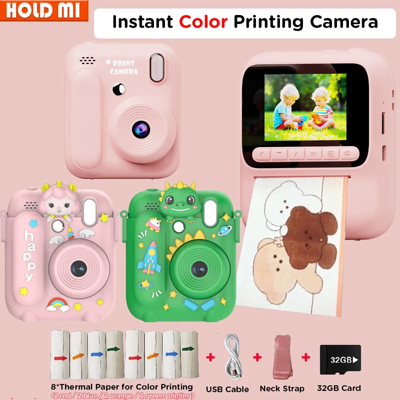Kids Instant Printing Camera 5 Color Printing Camera 1080P Thermal Paper Print Print Photo Video Games Children Boys Gilrls Gift Vue