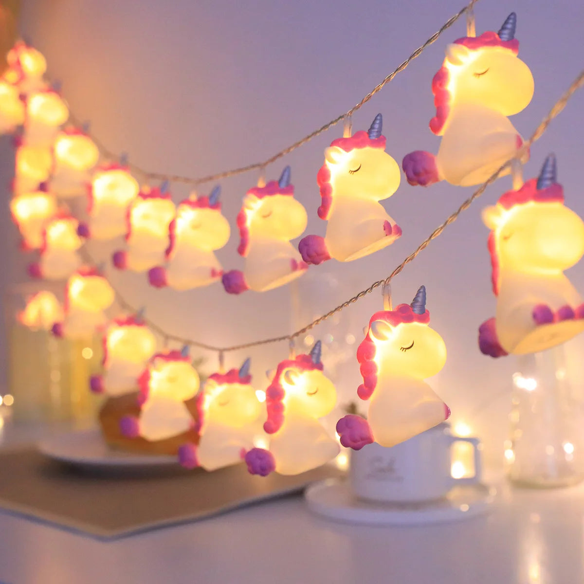 Cute 3D Unicorn LED String Lights, Warm White Cartoon Unicorn Fairy Lights for Kids Bedroom Nursery Birthday Party Decor Vue
