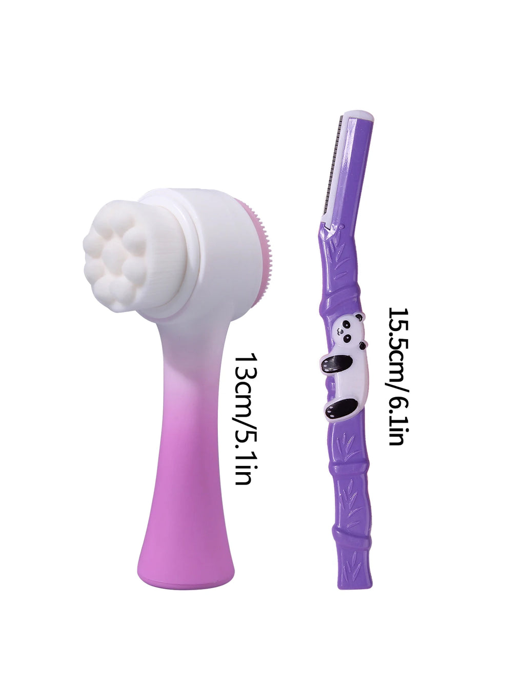 Hot Sale 3PCS Multifunctional Facial Cleansing & Eyebrow Trimmer Kit, Purple Panda Handle Dermaplaner + Double-Sided Brush for S Vue