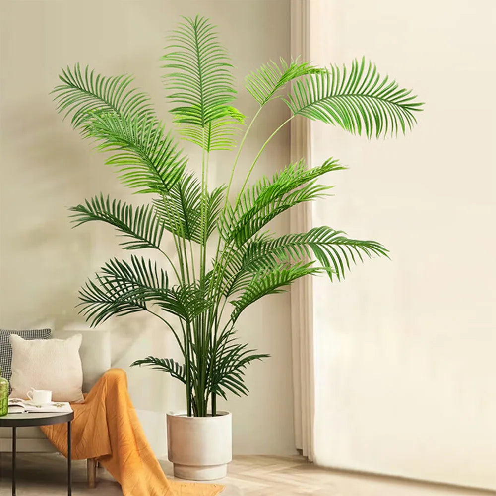 Large Artificial Palm Leaves Branches Green Plastic Artificial Palm Tree Tropical Plants 65-82cm Artificial Fern Wedding Vue 18 Leaves