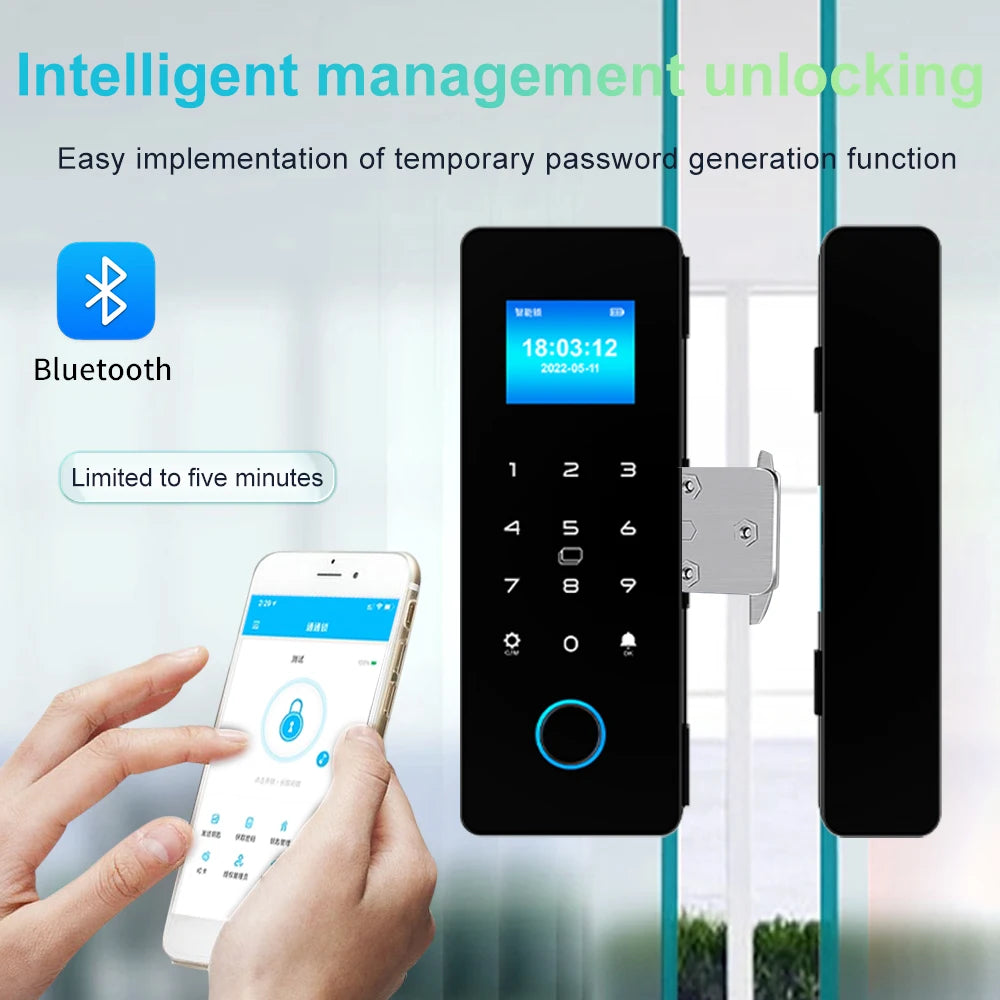Glass Door Lock Sliding Door Bluetooth HAHA-Lock Mobile App Biometric Fingerprint Lock IC Card Digital Electronic Lock Vue