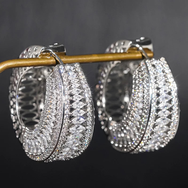 Huitan CZ Hoop Earrings – Sparkling Cubic Zirconia for Women CZ Hoop Earrings Vue