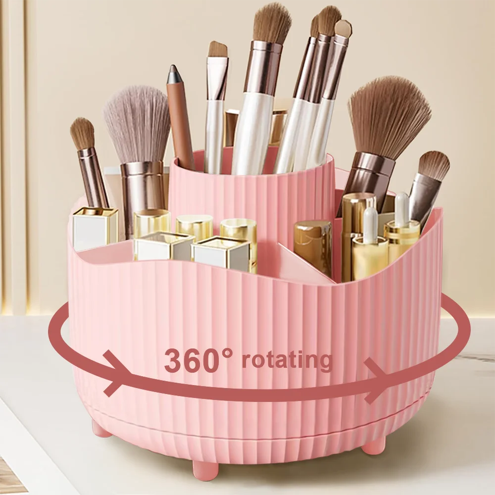 360° Rotating Large Capacity Makeup Holder Desktop Cosmetic Storage Box Organizer Portable Lipstick & Makeup Brush Stand Vue 360PK