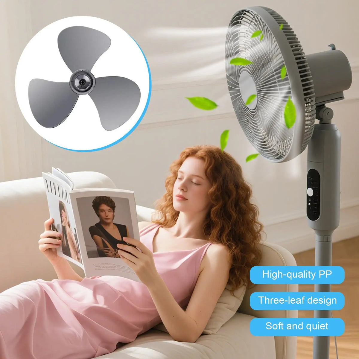 Universal 16 Inch Fan Blade Replacement Standing Floor Fan Leaf with Nut Cover Replacement Part for Living Room Bedroom Basement Vue