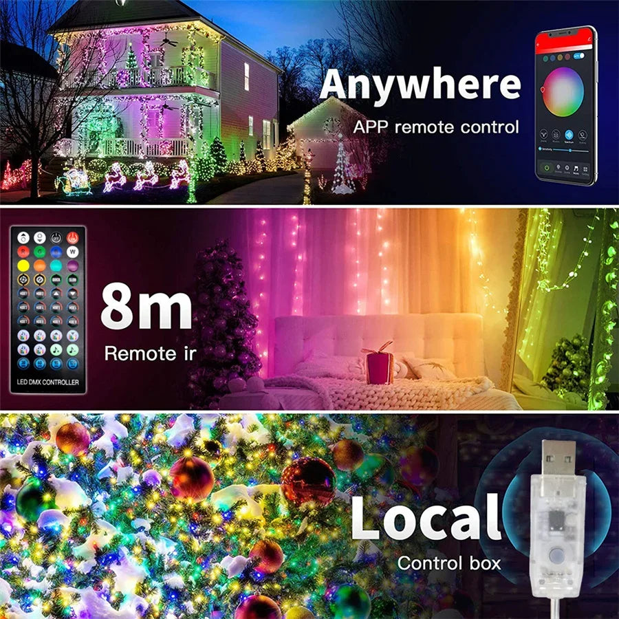 Smart Fairy RGB String Light USB Outdoor Waterproof LED String Light App Control DIY Color Music Sync for Christmas Tree Decor Vue