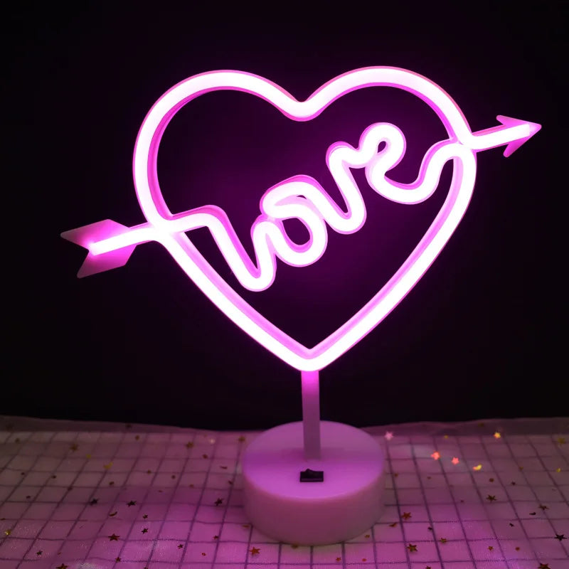 Heart-Shaped Countertop Neon Light USB or 3*Aa Battery Dual Power Supply Suitable for Room Wall Decoration Window Night Light Vue