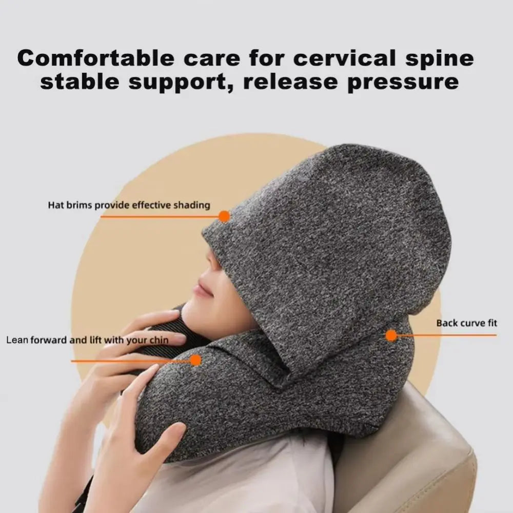 Adjustable Drawstring Hooded Travel Pillow Breathable Washable U-shaped Pillow with Cap Comfortable Soft Support Vue