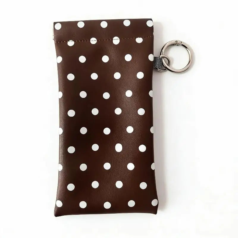 1pcs Polka Dot Eyeglass Pouch With Keychain Portable -Resistant Soft Glasses Case Storage Bag For Women Daily Use Travel Vue Brown