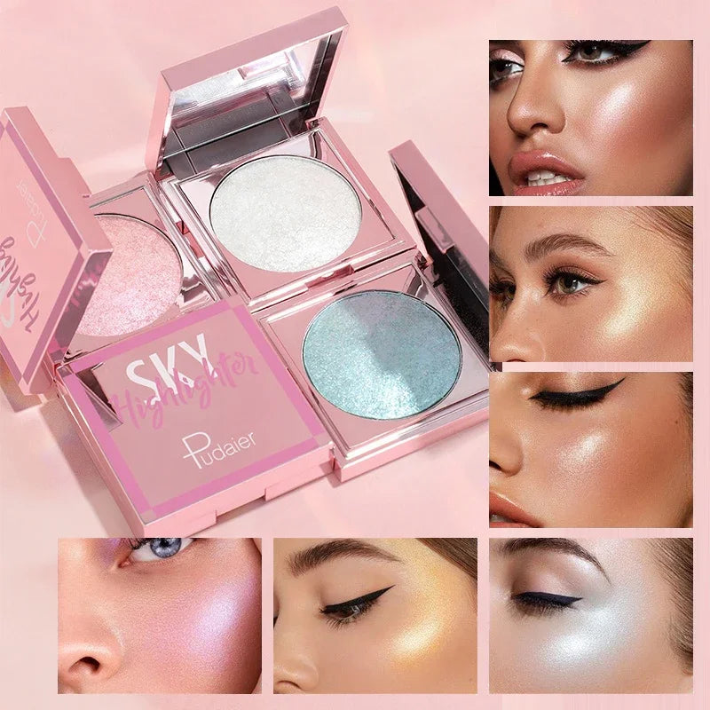 Makeup Highlighting Powder Pearlescent Glitter Highlighter Bronzers Palette Waterproof Long-lasting Face Iluminador Maquiagem Vue