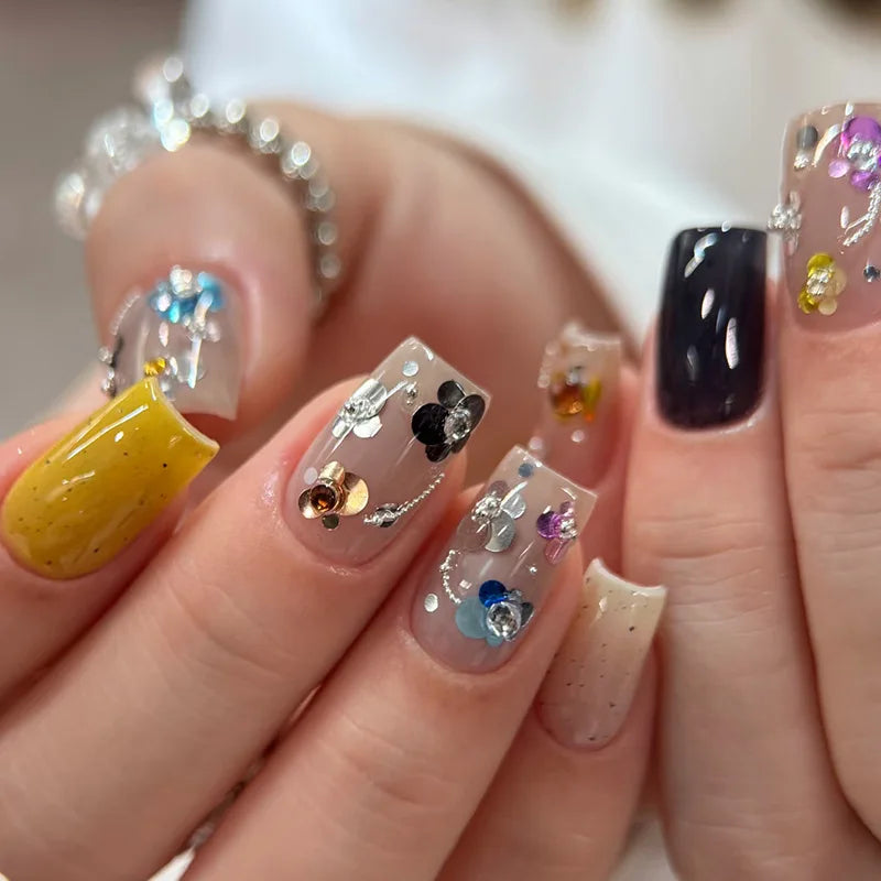 Round Nail Glitter Sparkling Flakes Nail 3D Spliced Flower Polka Dot Nail Art Sequins Charms Manicure Decro 12 Grids Retro 1-3mm Vue