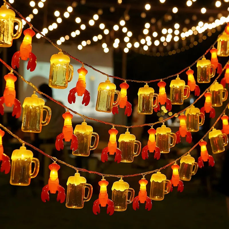 Beer Mug & Lobster String Lights,LED Fairy Lights, Decorative Lights for Summer Party Holiday Camping Home Decorations Vue