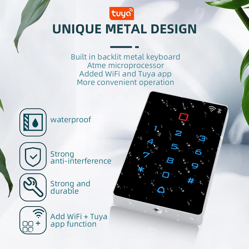 Standalone Access Control Keypad and RFID Proximity Card Reader Tuya App Wifi Waterproof Cover EM MF Optional Wiegand 26&34 Vue