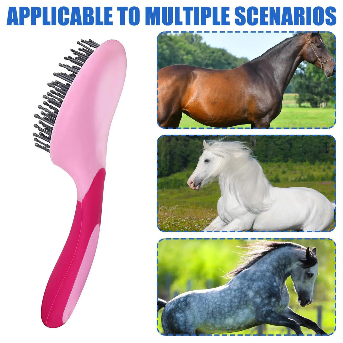 1pcs Horse Mane & Tail Brush Round Shaped Soft Rubber Grip Needle Bristles Stable Cleaning Kit Horse Grooming Brush Random Color Vue