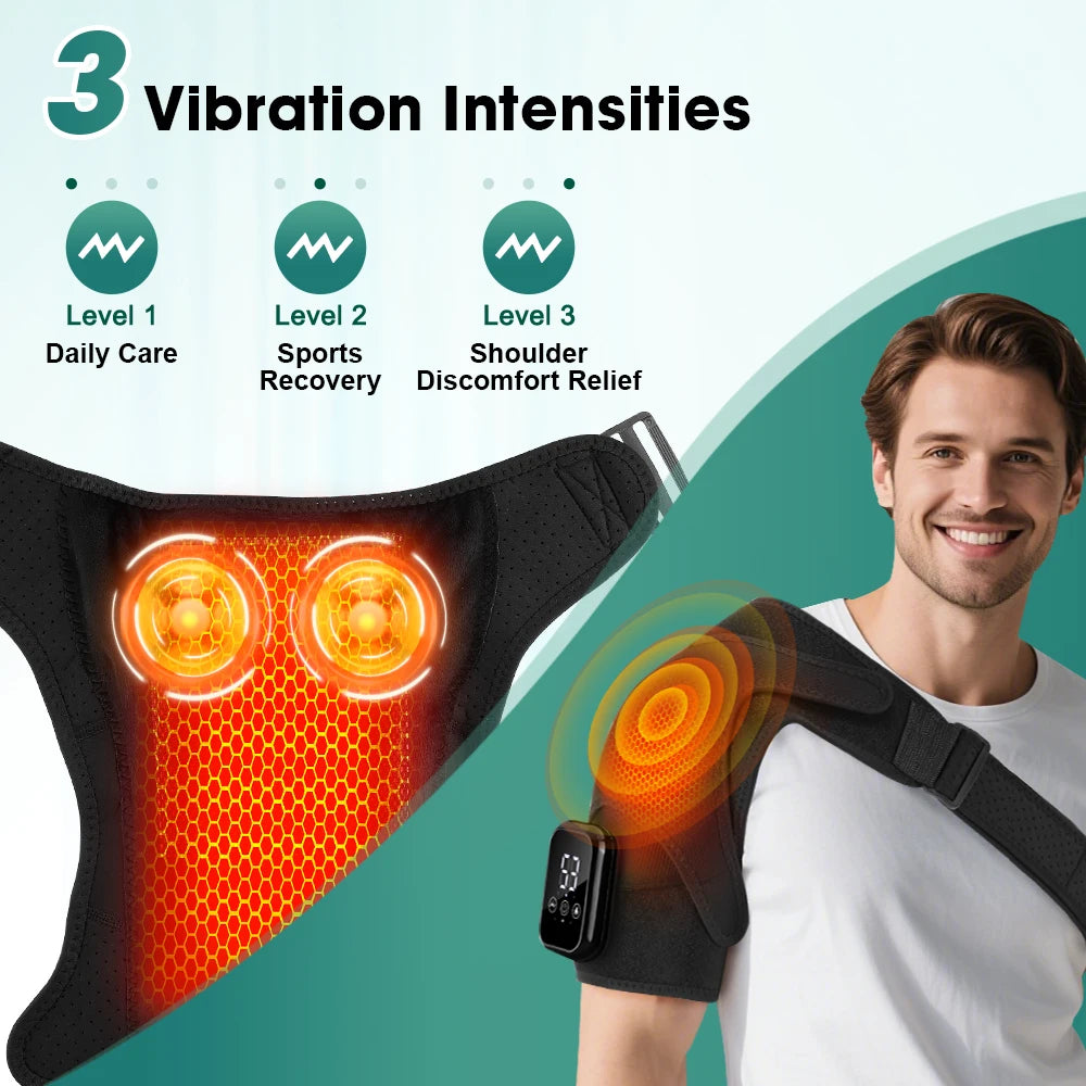 Electric Heating Vibration Shoulder Massager Wrap 3 Massage Mode 3 Adjustabal Temperature Shoulder Support Belt Strap Vue