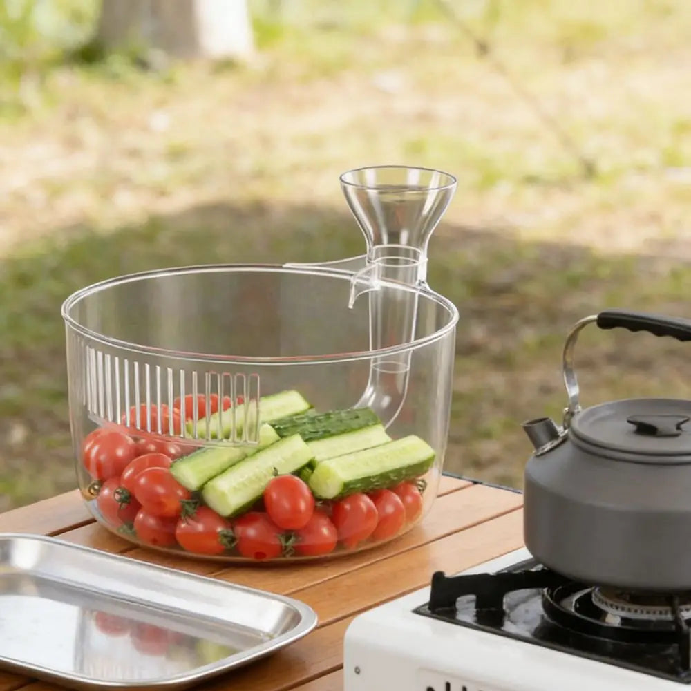 Practical Plastic Automatic Washer Bowl Transparent Fast Draining Fruit Wash Basket with Strainer Fruit Spinner Picnics Vue