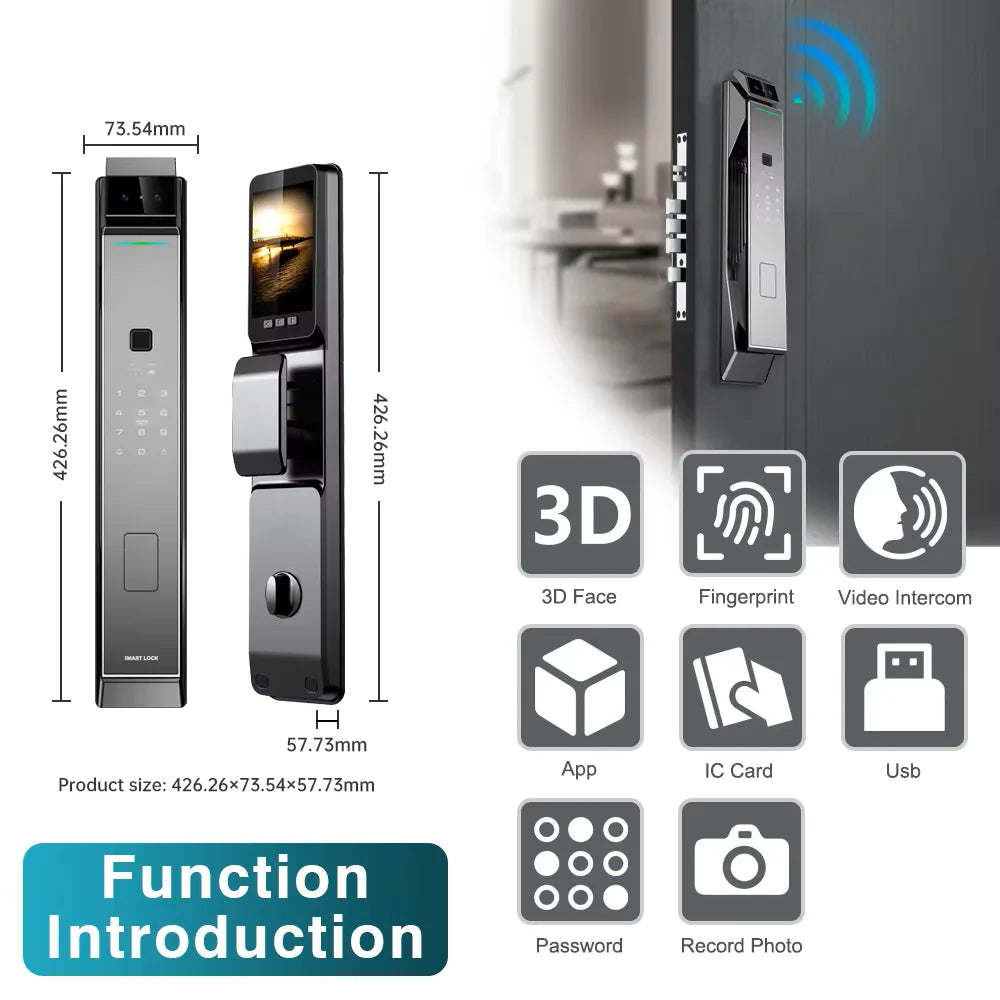 TYSH Tuya App Fingerprint Smart Door Lock Face Recognition Fingerprint Lock With Camera Biometric Door Smart Digit Lock Vue