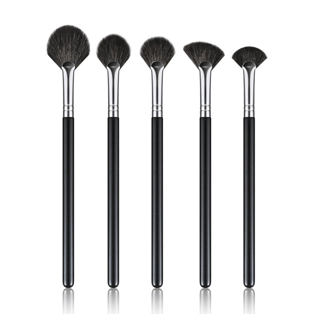 Fan Makeup Brush Wholesale Custom Logo Natural Goat Hair Brushes for Facial Cosmetic Loose Powder Highlighter Beauty Tool 10pcs Vue