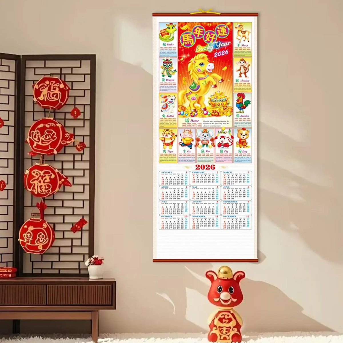 Year of the Horse Wall Calendar Hangable Monthly Planner Paper Traditional Chinese Tear off Wall Calendar Planning for Office Vue