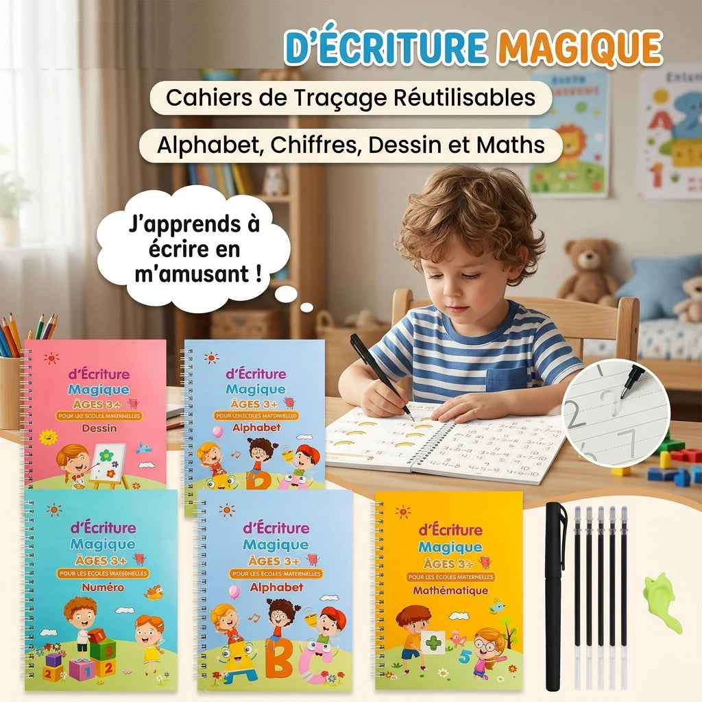 Reusable Magic Practice Copybook Kids Calligraphy Handwriting Tracing Book French Auto Disappearing Ink Pen for Children 1PCS Vue