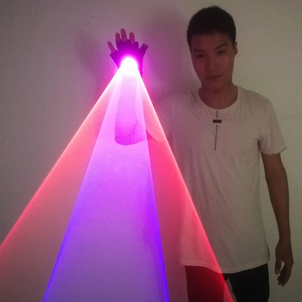 LED Laser Gloves Blue Red True Rotating Light Whirlwind Handheld Cannon DJ Dancing Pub Party Show Accessory for Adults Vue