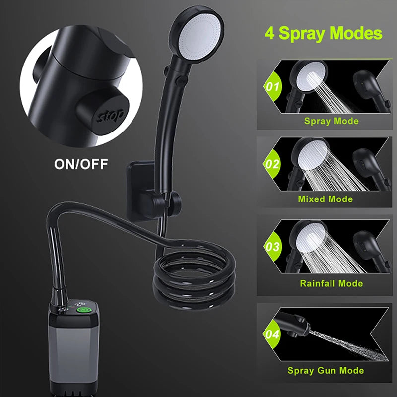 Portable Camping Shower Equipment 6000mAh Rechargeable LED Display Screen Outdoor Simple Electric Mobile Shower Set Vue