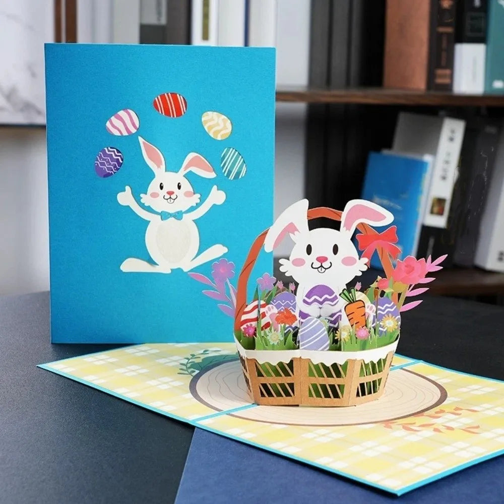 Folding 3D Popup Easter Card Paper Arts with Envelope Easter Greeting Cards Invitation Card Hand Carved Celebration Card Vue
